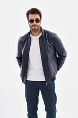 The Ardent Lambskin Leather Jacket – Navy Blue - Vinci Leather