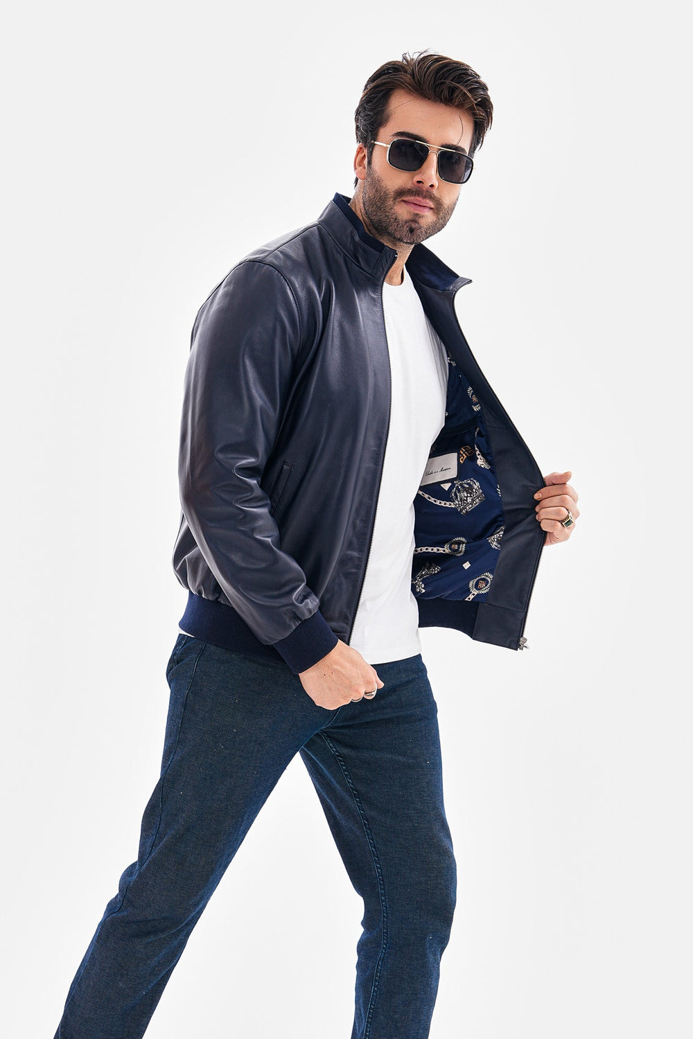 The Ardent Lambskin Leather Jacket – Navy Blue - Vinci Leather