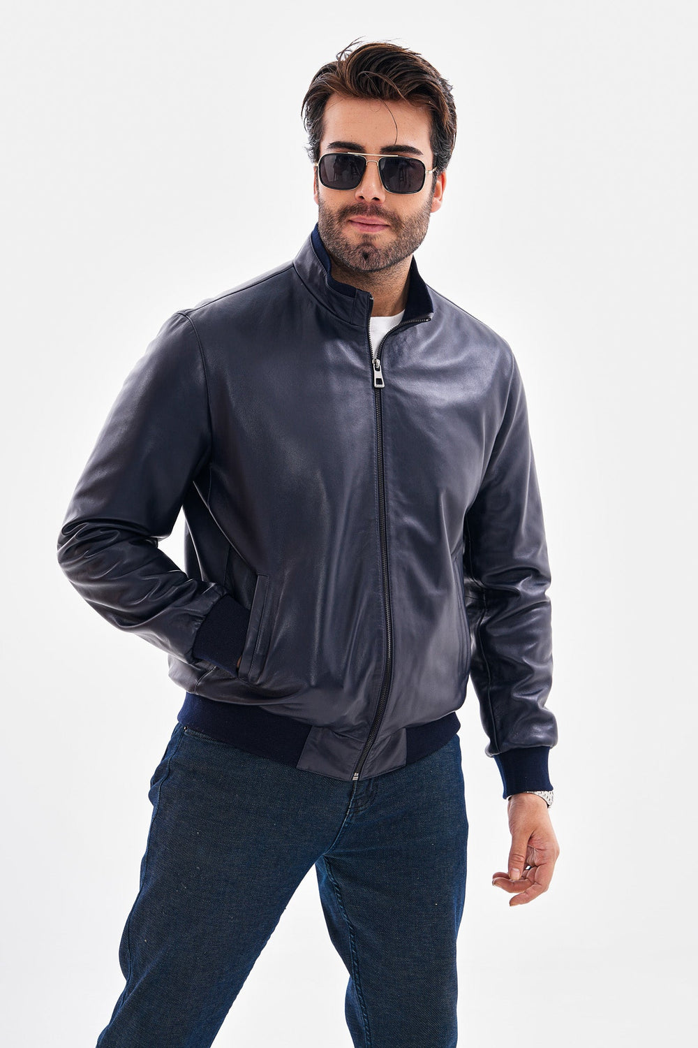The Ardent Lambskin Leather Jacket – Navy Blue - Vinci Leather