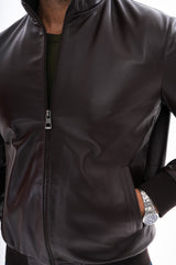 The Ardent Dark Brown Lambskin Leather Jacket - Vinci Leather