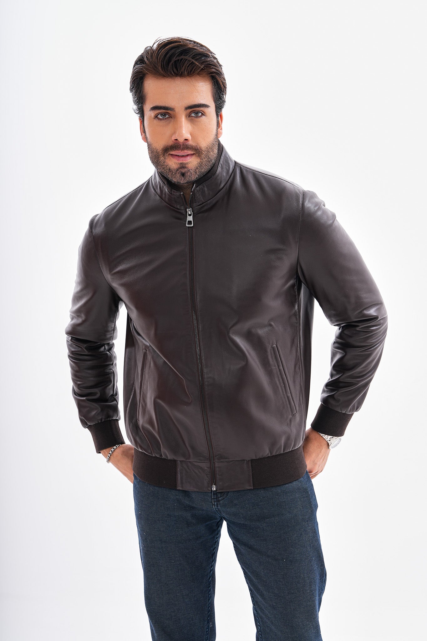 The Ardent Dark Brown Lambskin Leather Jacket - Vinci Leather