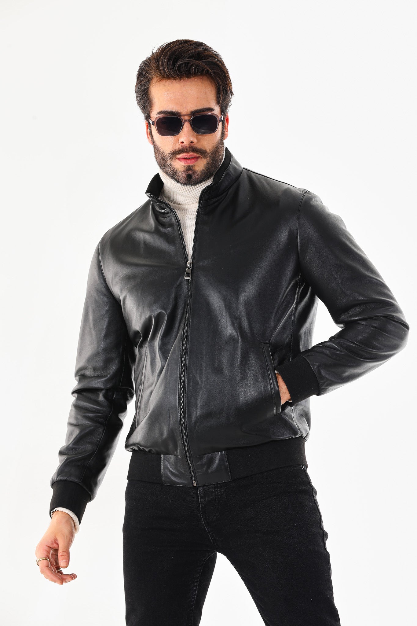 Monza Vintage Black Lambskin Leather Jacket - Vinci Leather