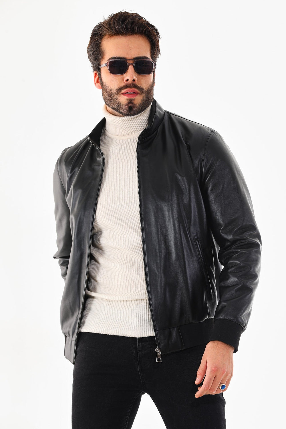 Monza Vintage Black Lambskin Leather Jacket - Vinci Leather