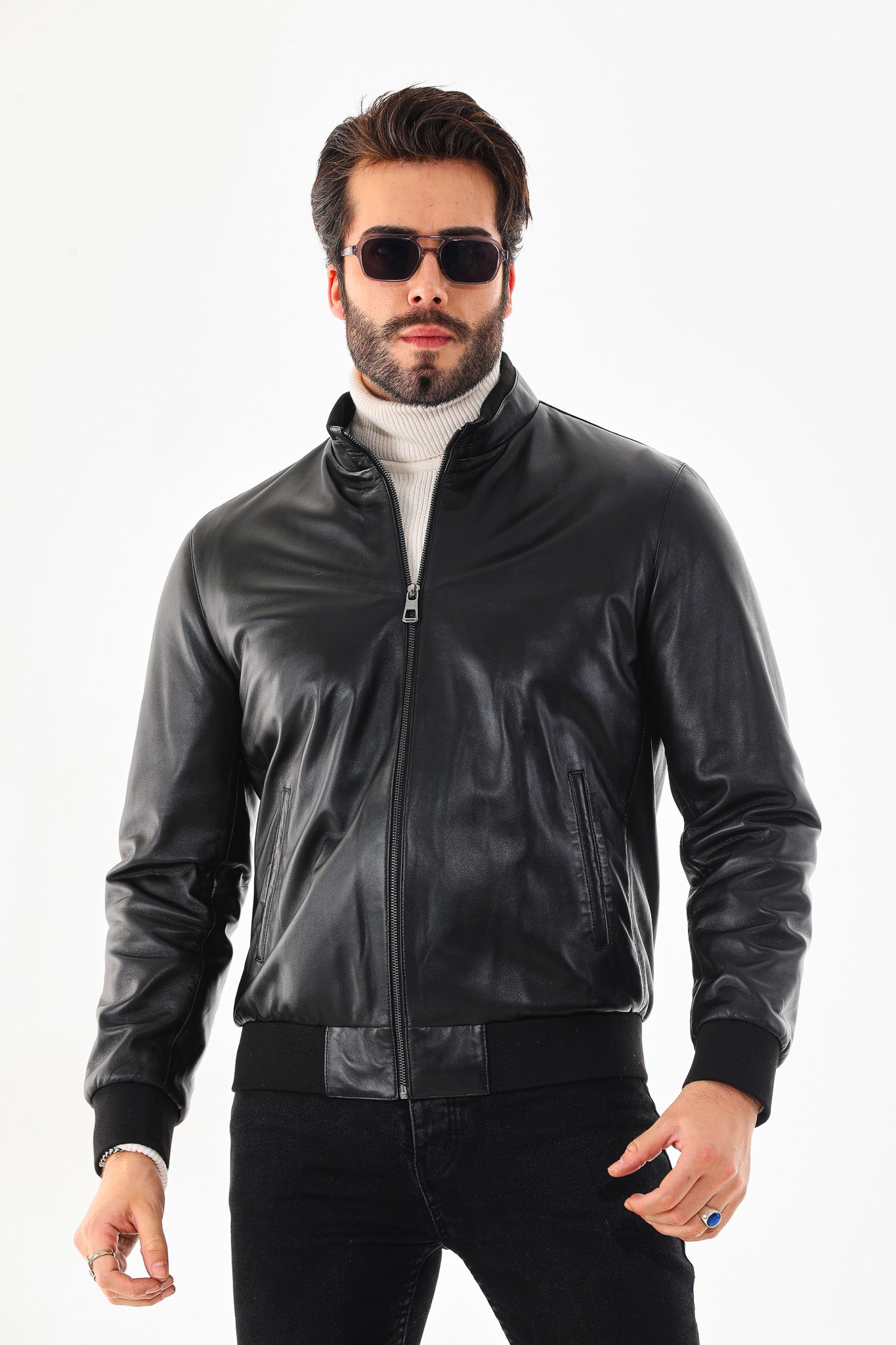 Monza Vintage Black Lambskin Leather Jacket - Vinci Leather