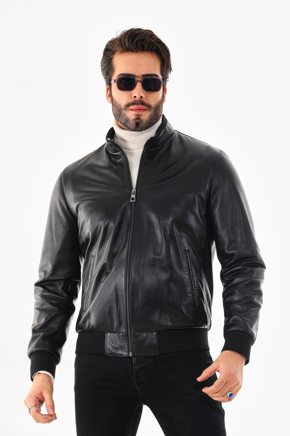 Monza Vintage Black Lambskin Leather Jacket - Vinci Leather