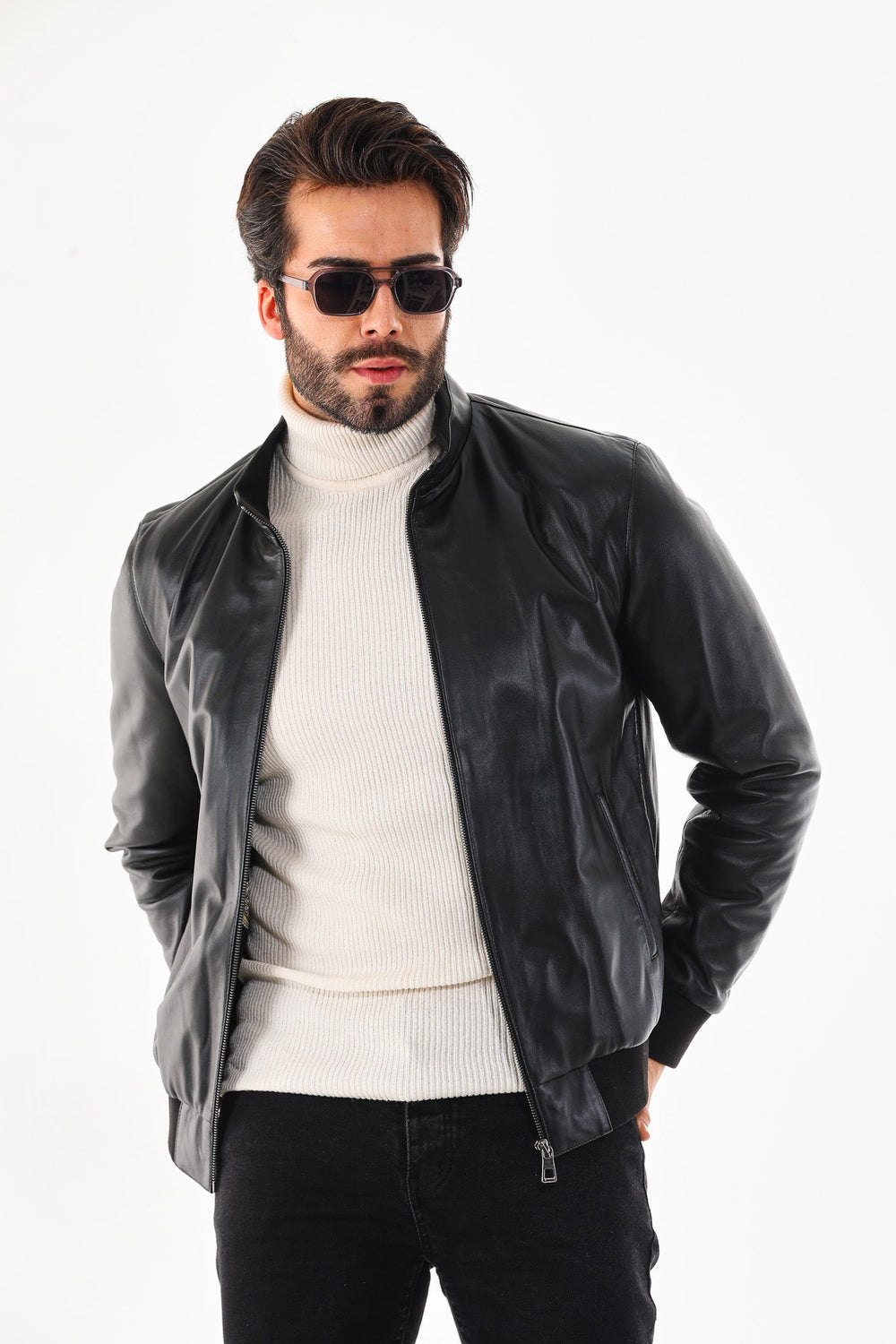 Monza Vintage Black Lambskin Leather Jacket - Vinci Leather
