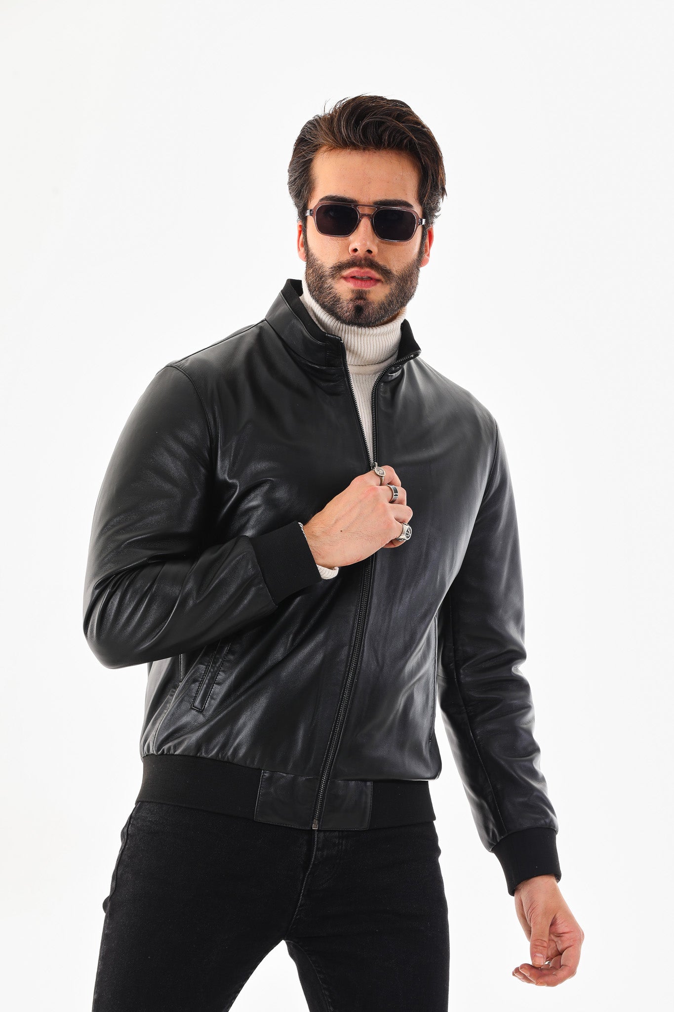 Monza Vintage Black Lambskin Leather Jacket - Vinci Leather