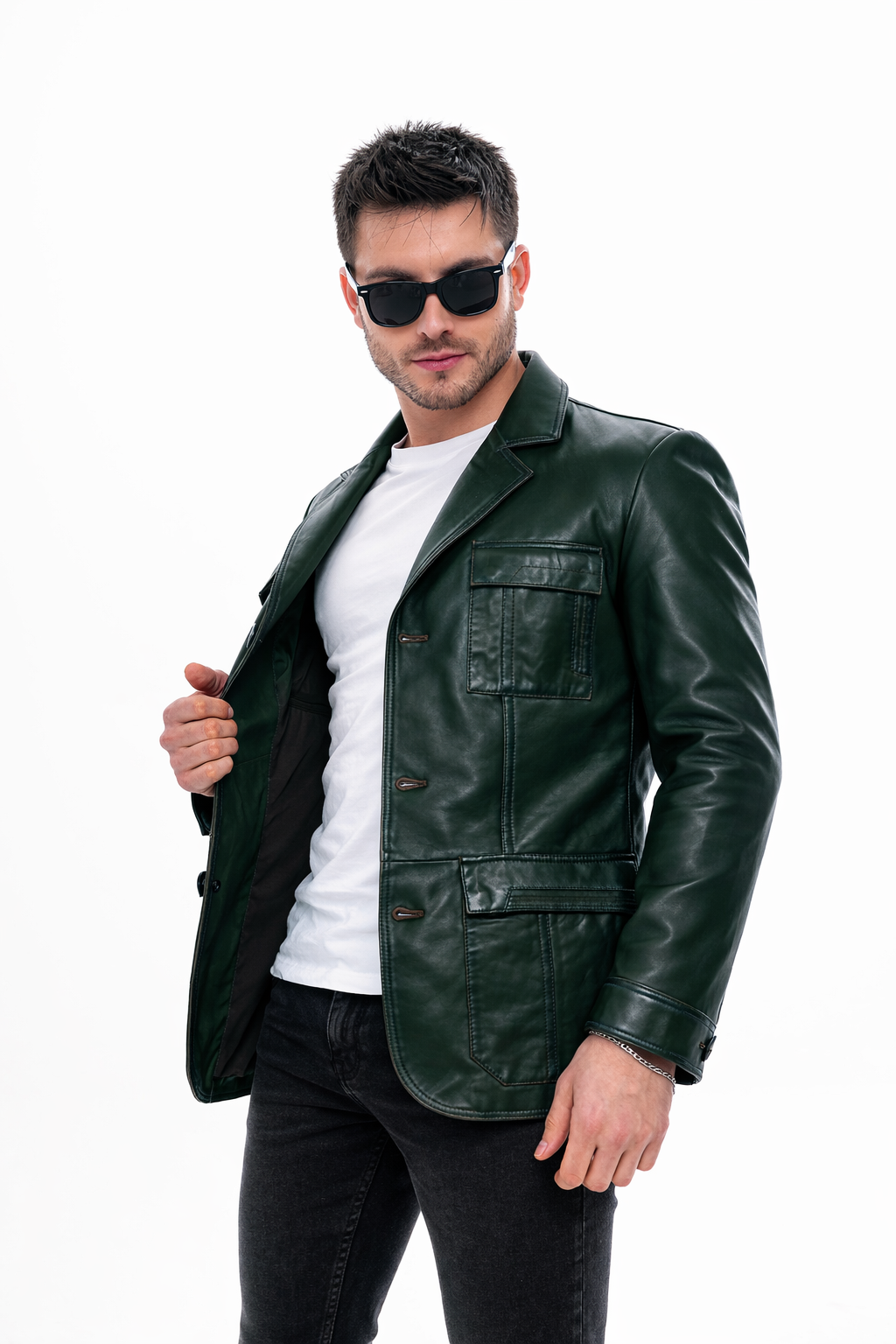 The Ravenna Green  Leather Jacket - Vinci Leather