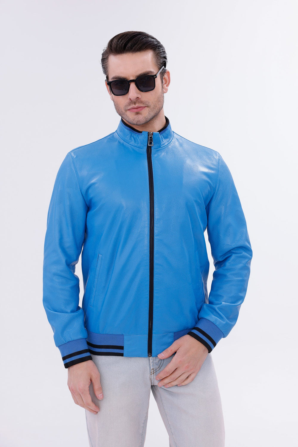 Monza Blue Lambskin Leather Jacket - Vinci Leather