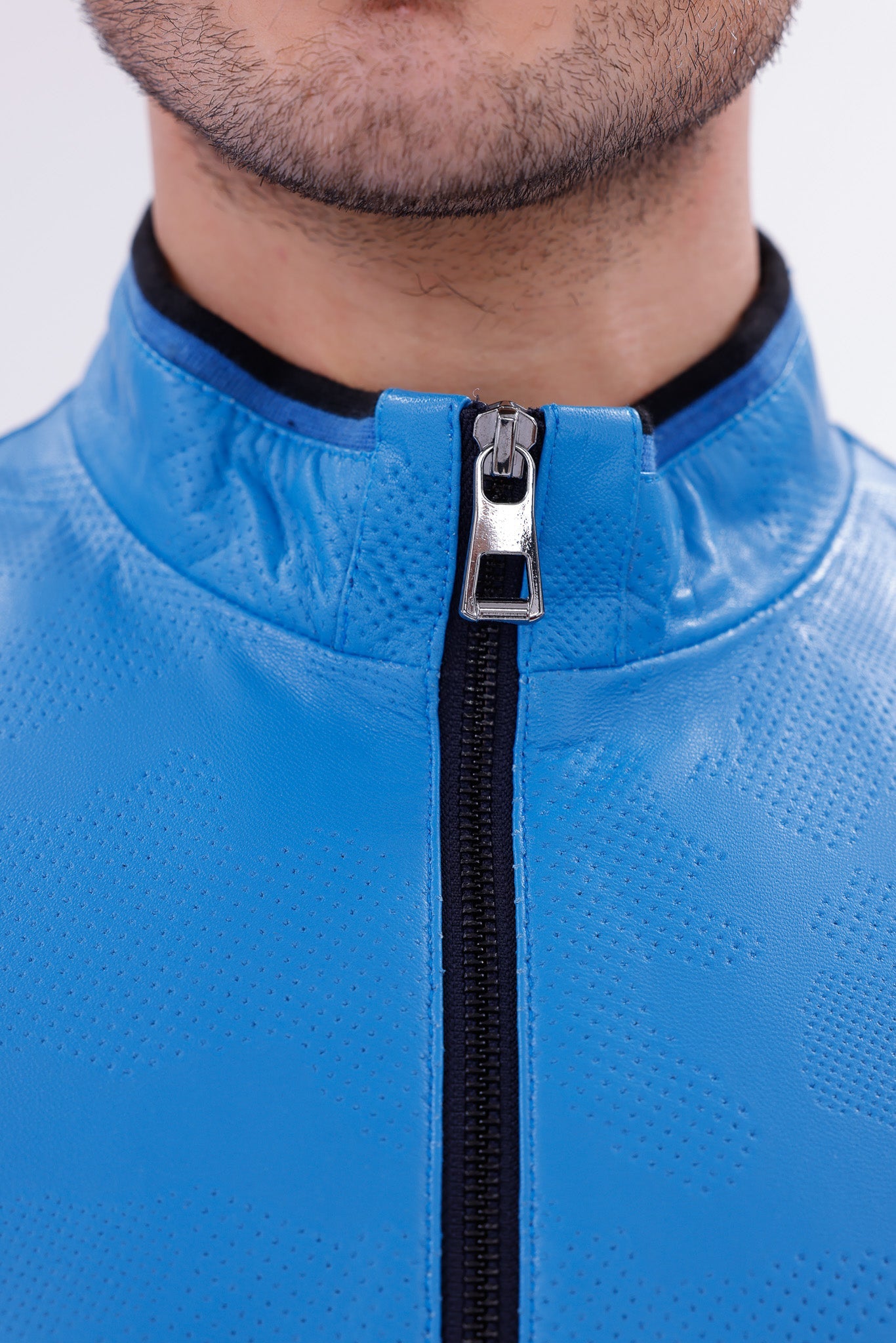 Monza Blue Lambskin Leather Jacket - Vinci Leather