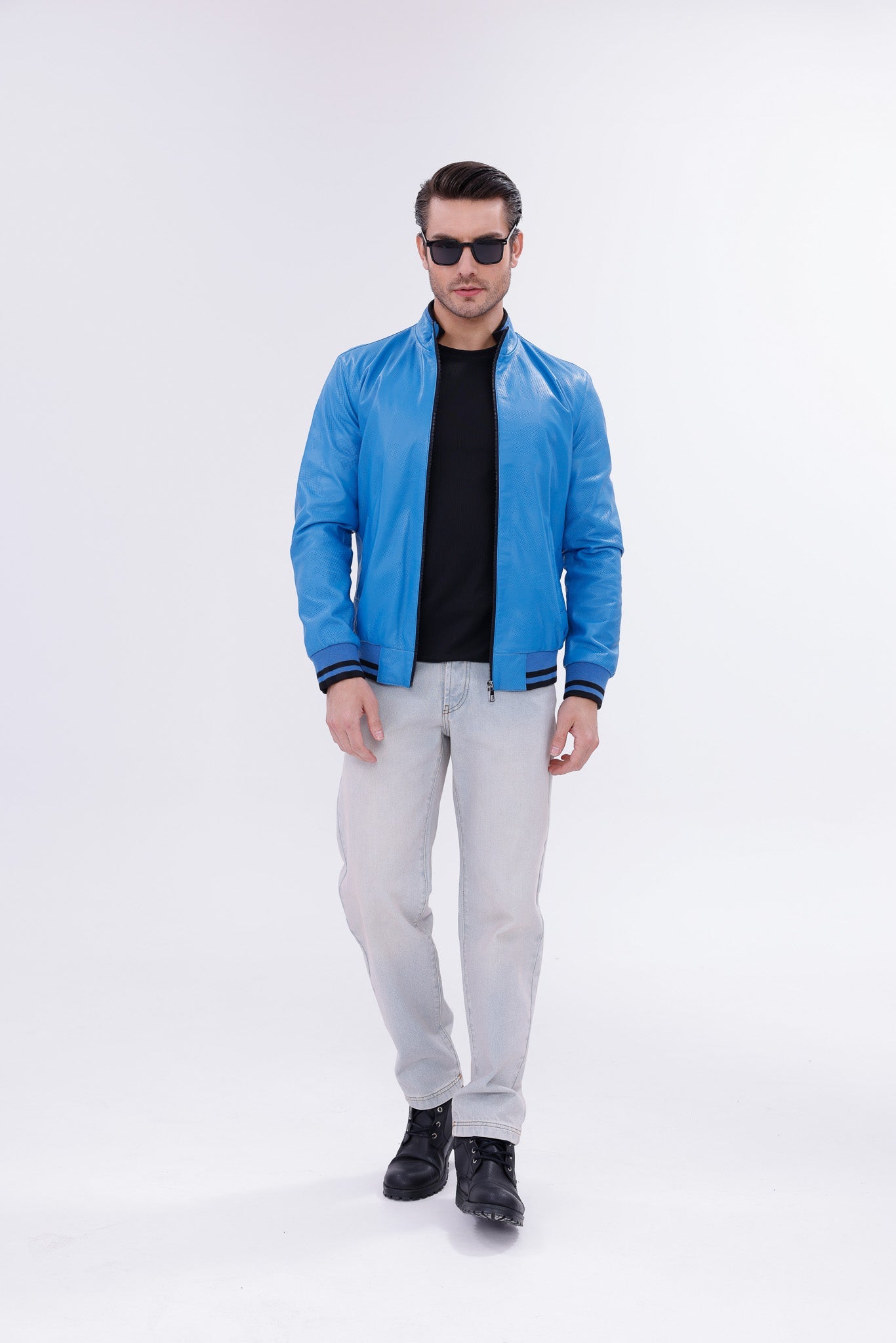 Monza Blue Lambskin Leather Jacket - Vinci Leather