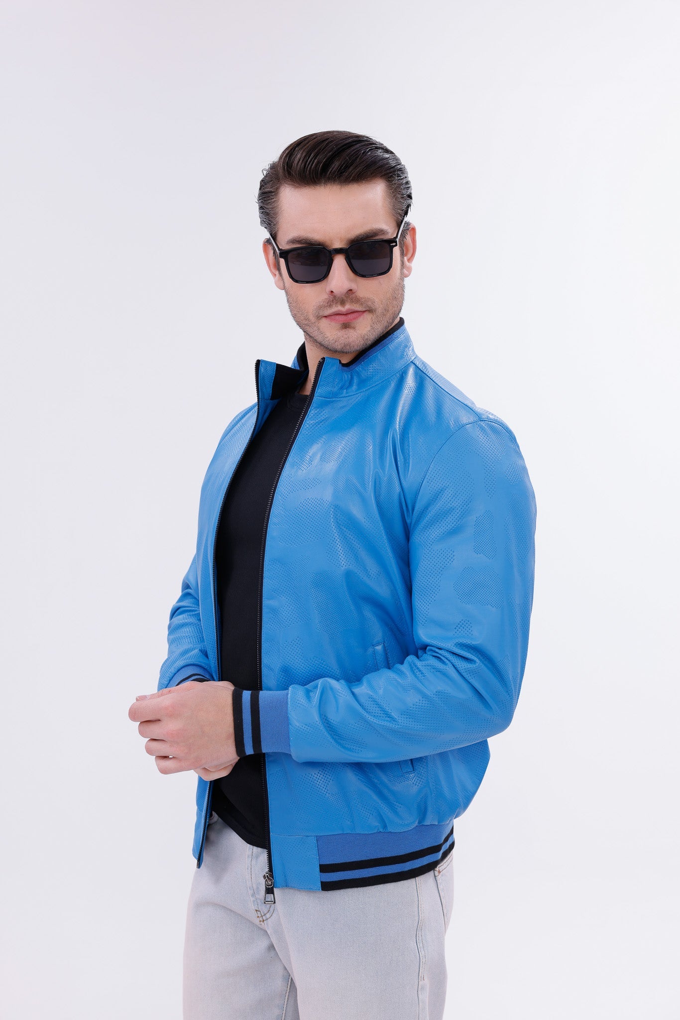 Monza Blue Lambskin Leather Jacket - Vinci Leather