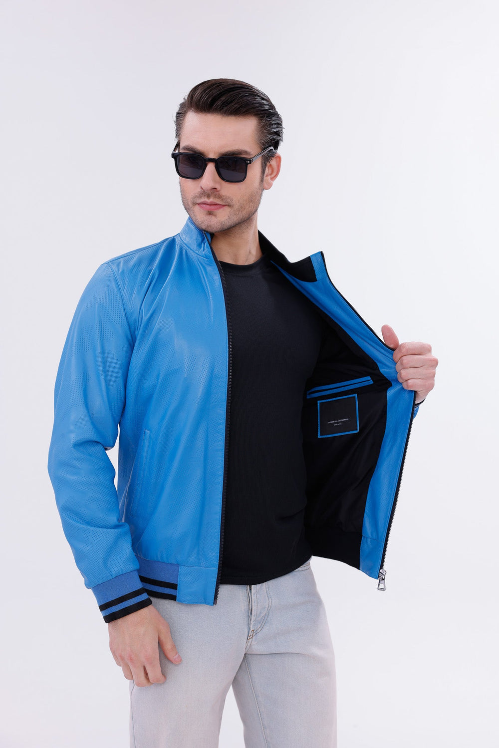 Monza Blue Lambskin Leather Jacket - Vinci Leather