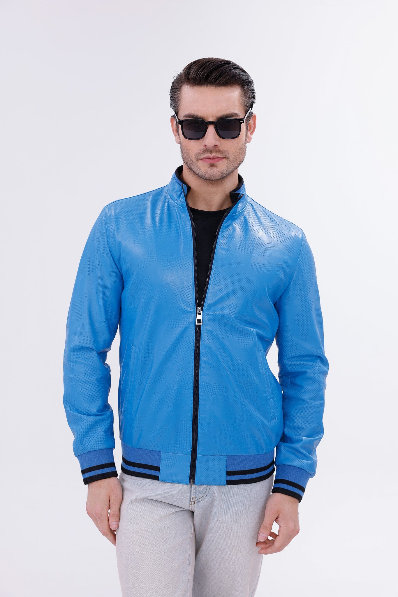 Monza Blue Lambskin Leather Jacket - Vinci Leather