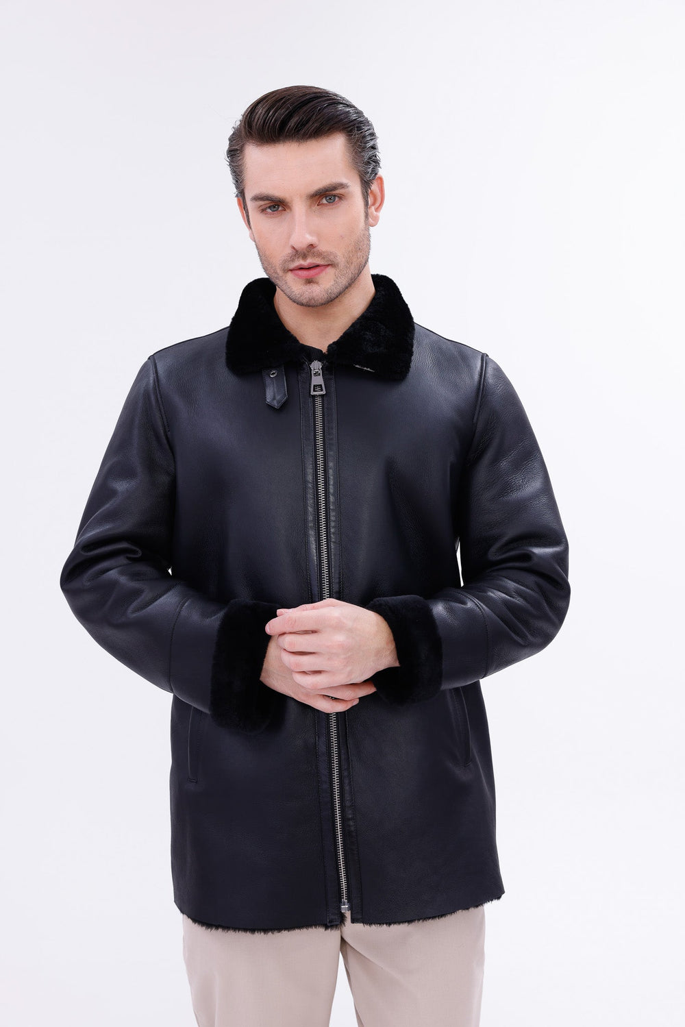 The Treviso Black Shearling Jacket - Vinci Leather