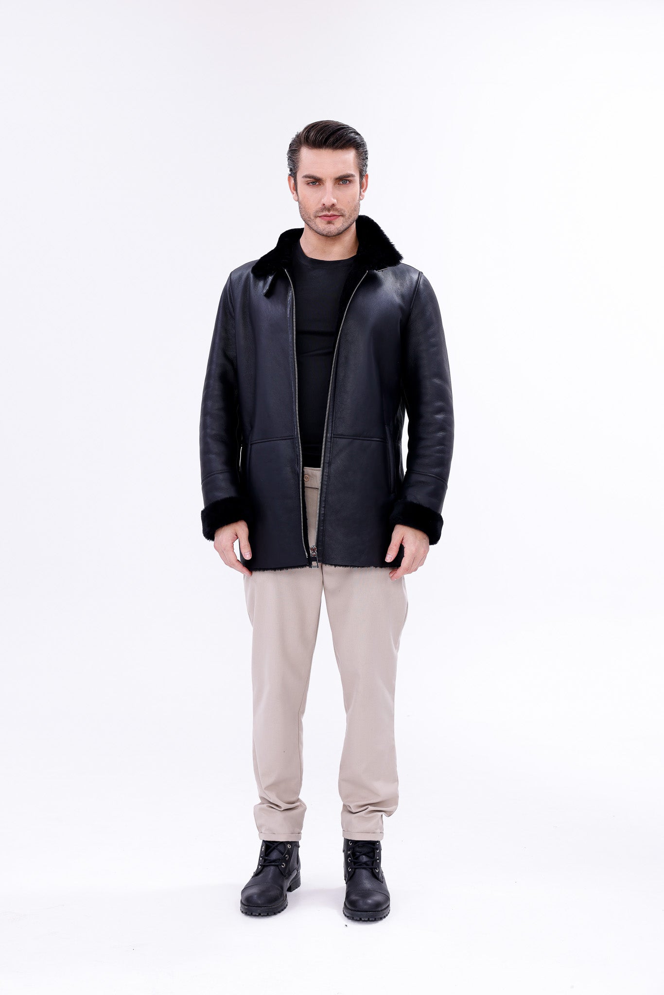 The Treviso Black Shearling Jacket - Vinci Leather