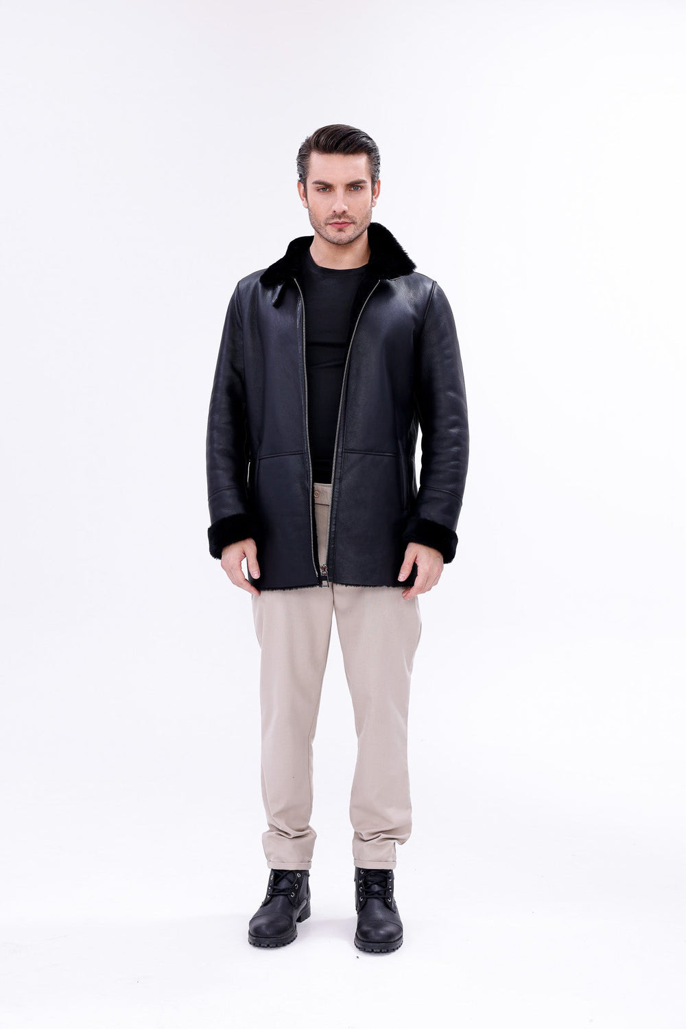 The Treviso Black Shearling Jacket - Vinci Leather