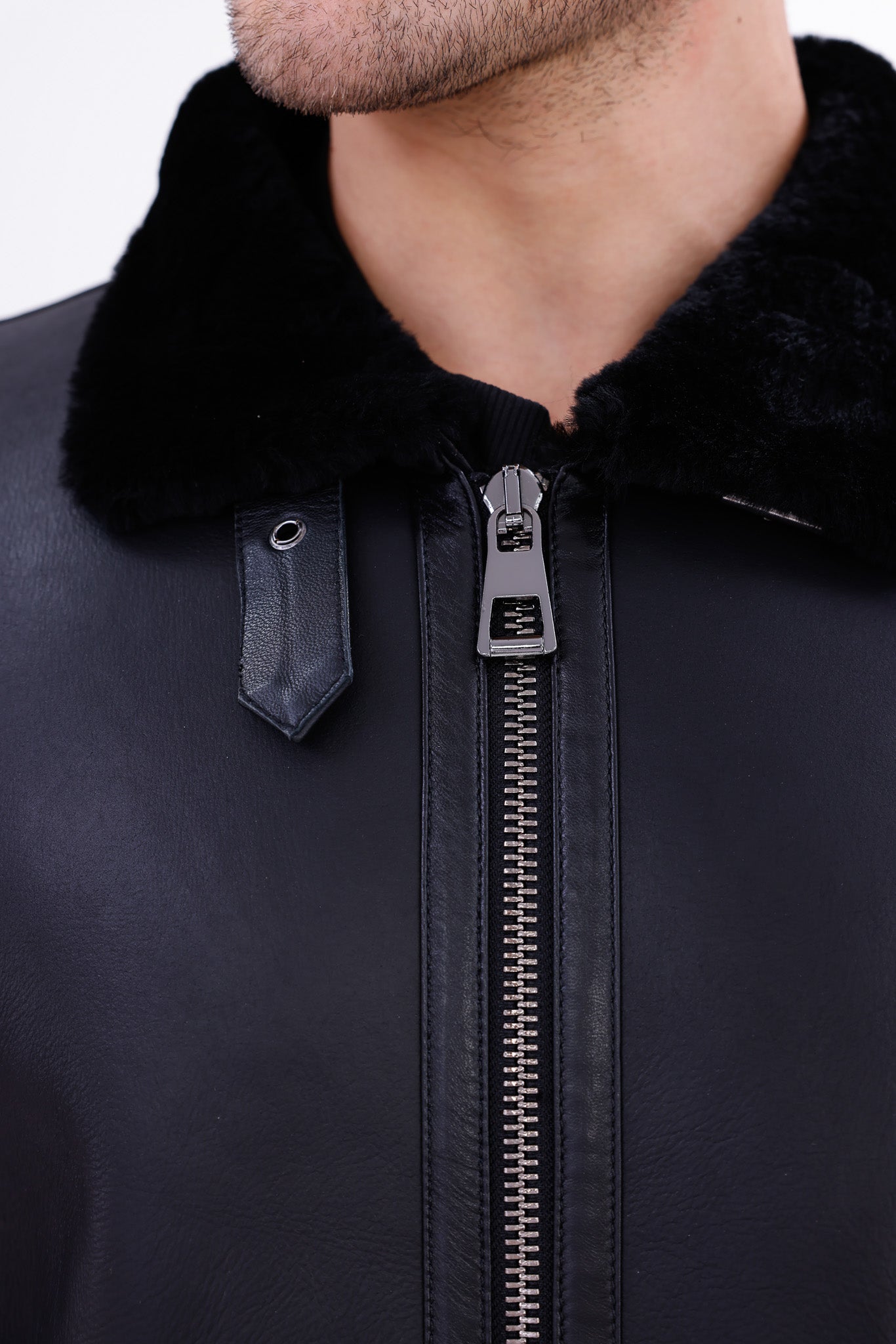 The Treviso Black Shearling Jacket - Vinci Leather