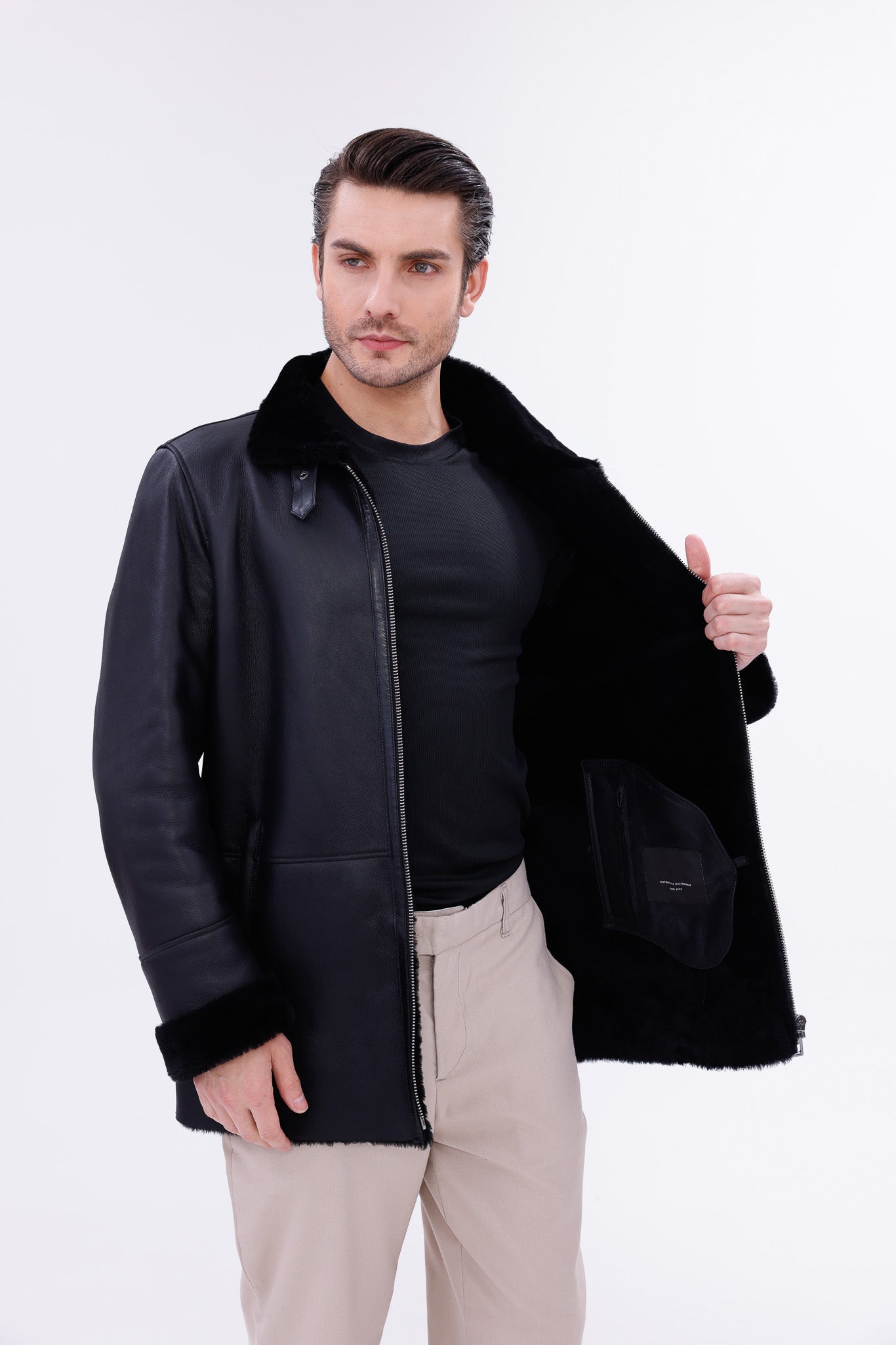 The Treviso Black Shearling Jacket - Vinci Leather