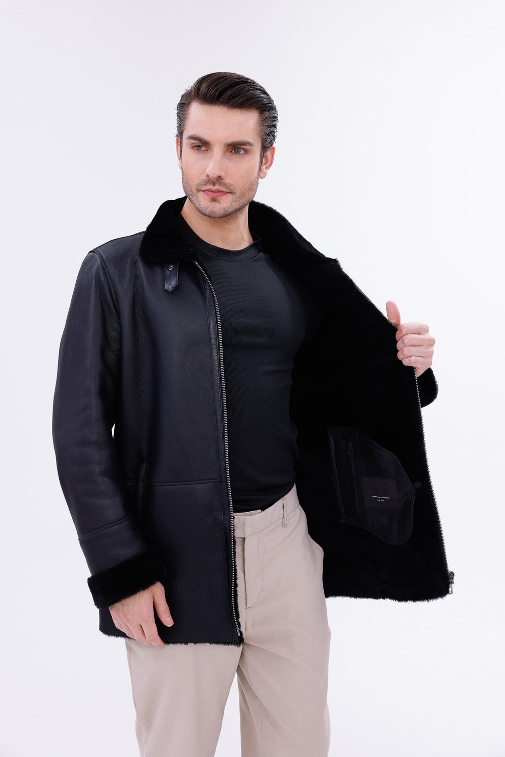 The Treviso Black Shearling Jacket - Vinci Leather
