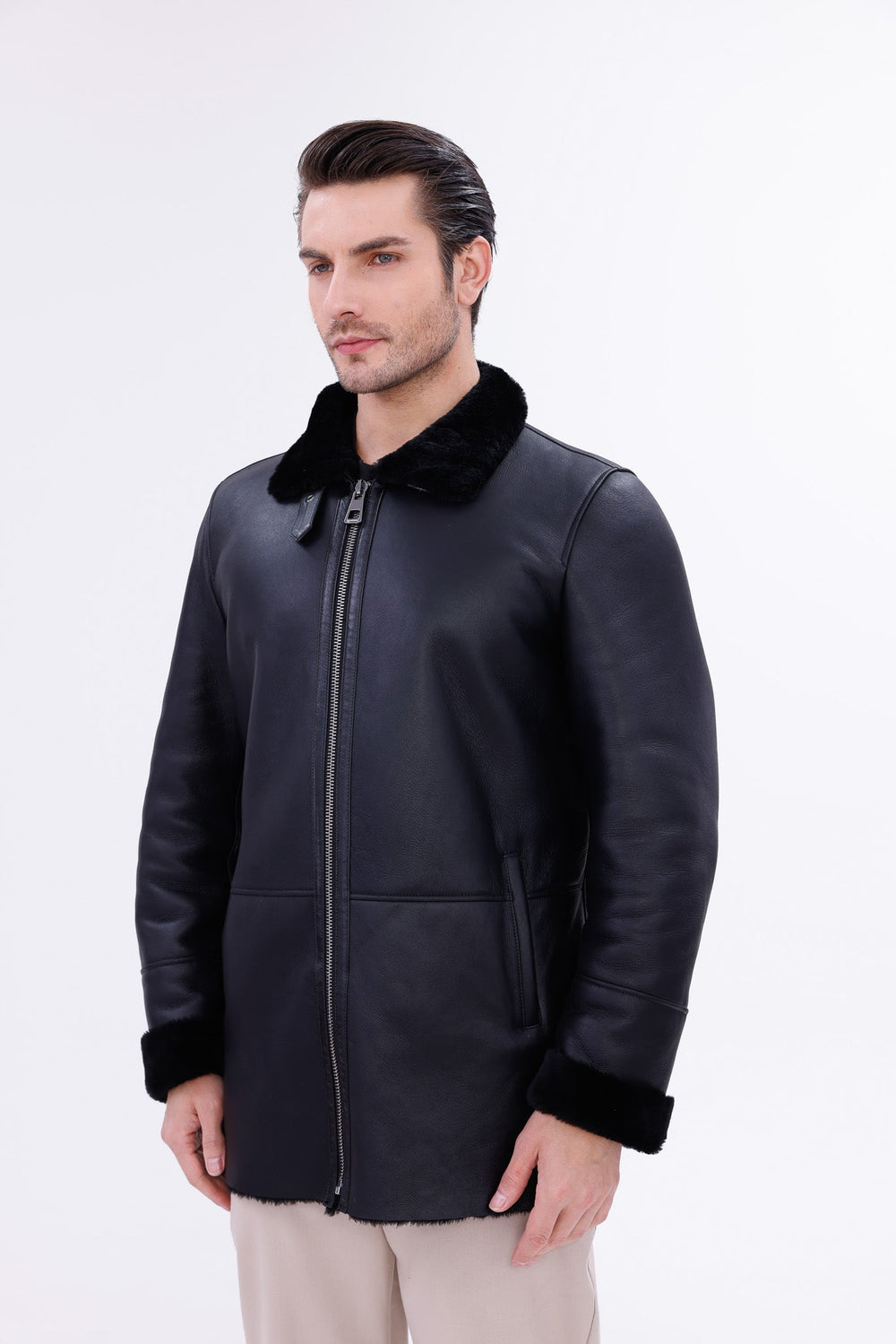 The Treviso Black Shearling Jacket - Vinci Leather