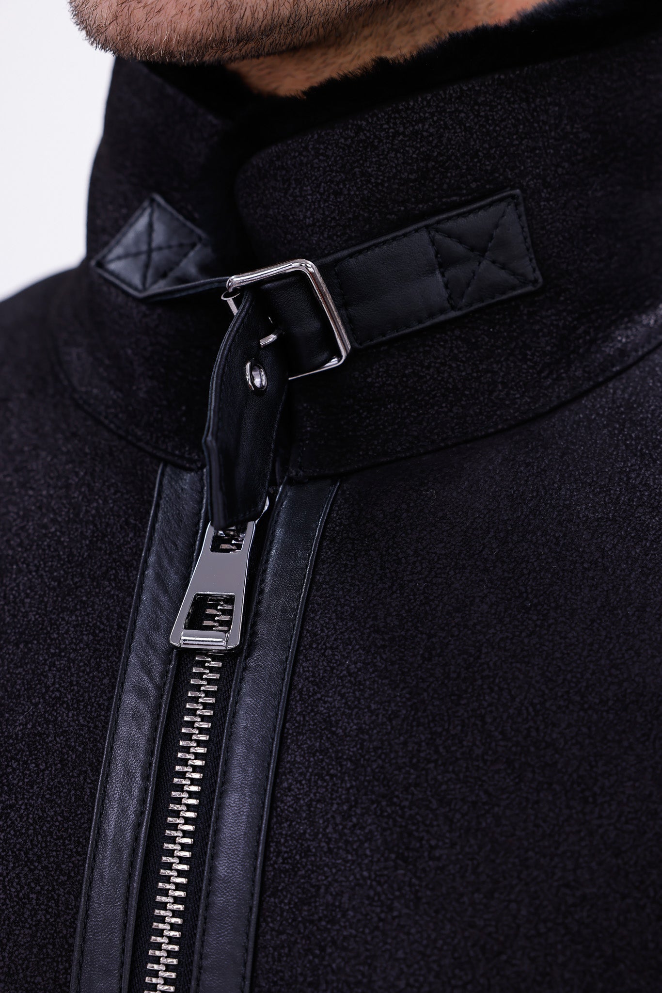 The Varese Black Shearling Jacket - Vinci Leather