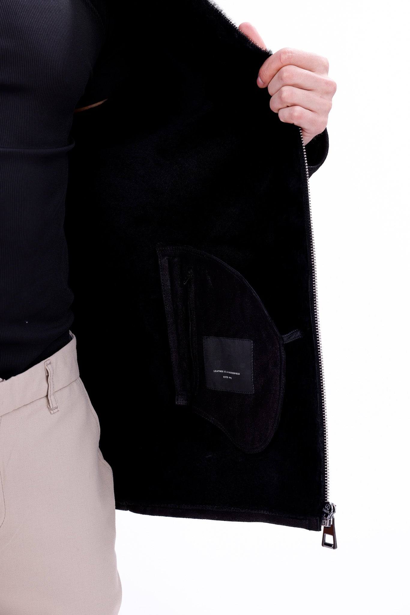 The Varese Black Shearling Jacket - Vinci Leather