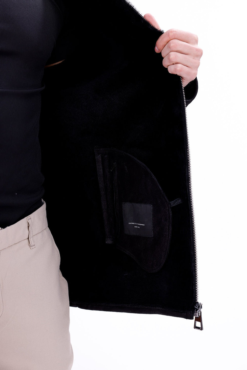The Varese Black Shearling Jacket - Vinci Leather
