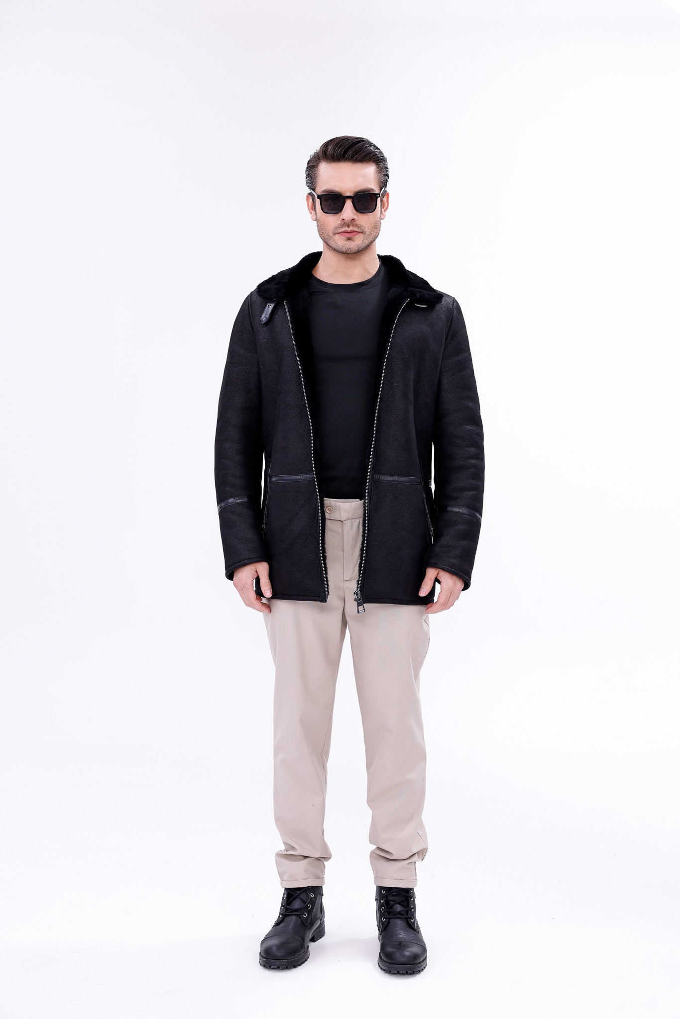 The Varese Black Shearling Jacket - Vinci Leather