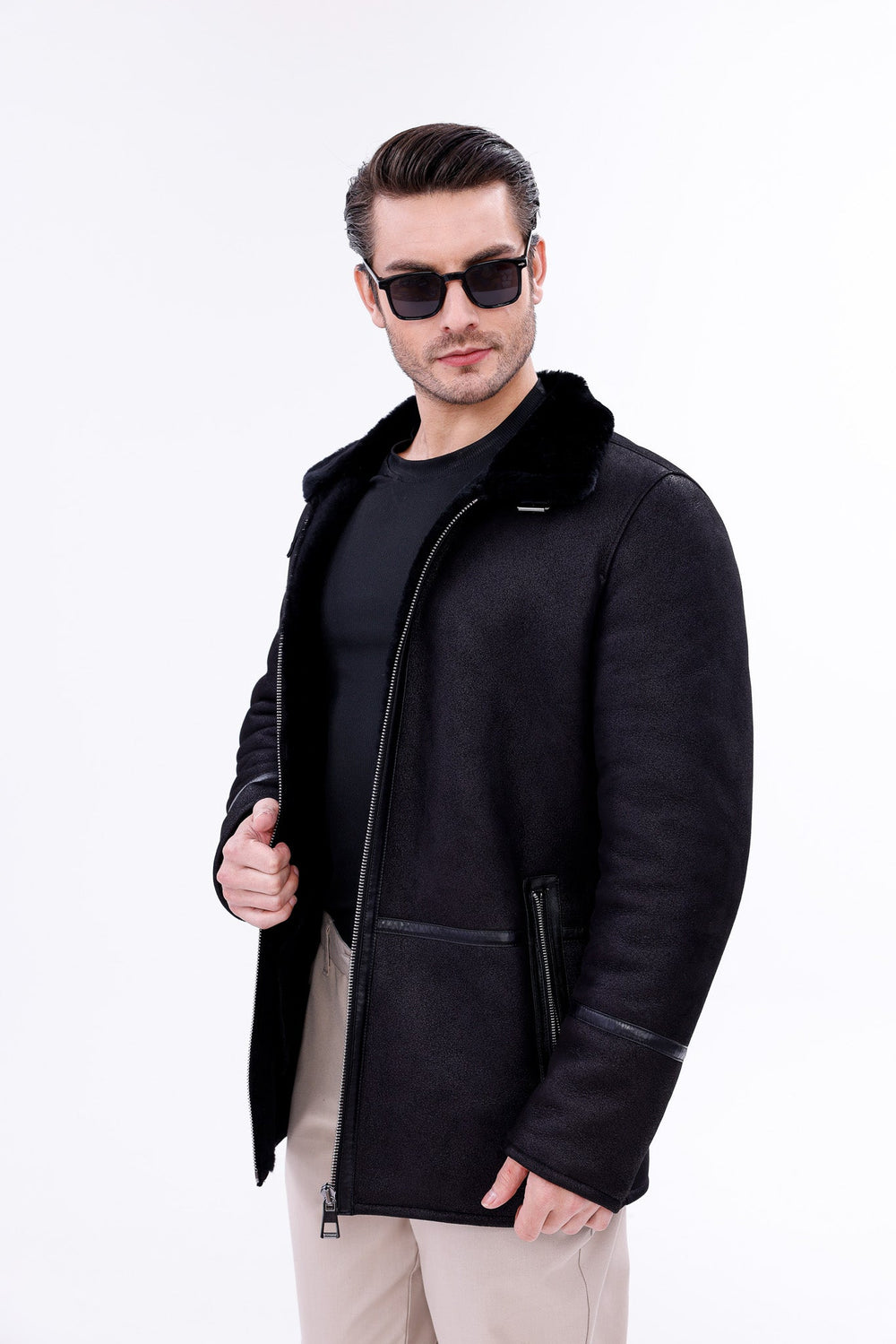 The Varese Black Shearling Jacket - Vinci Leather