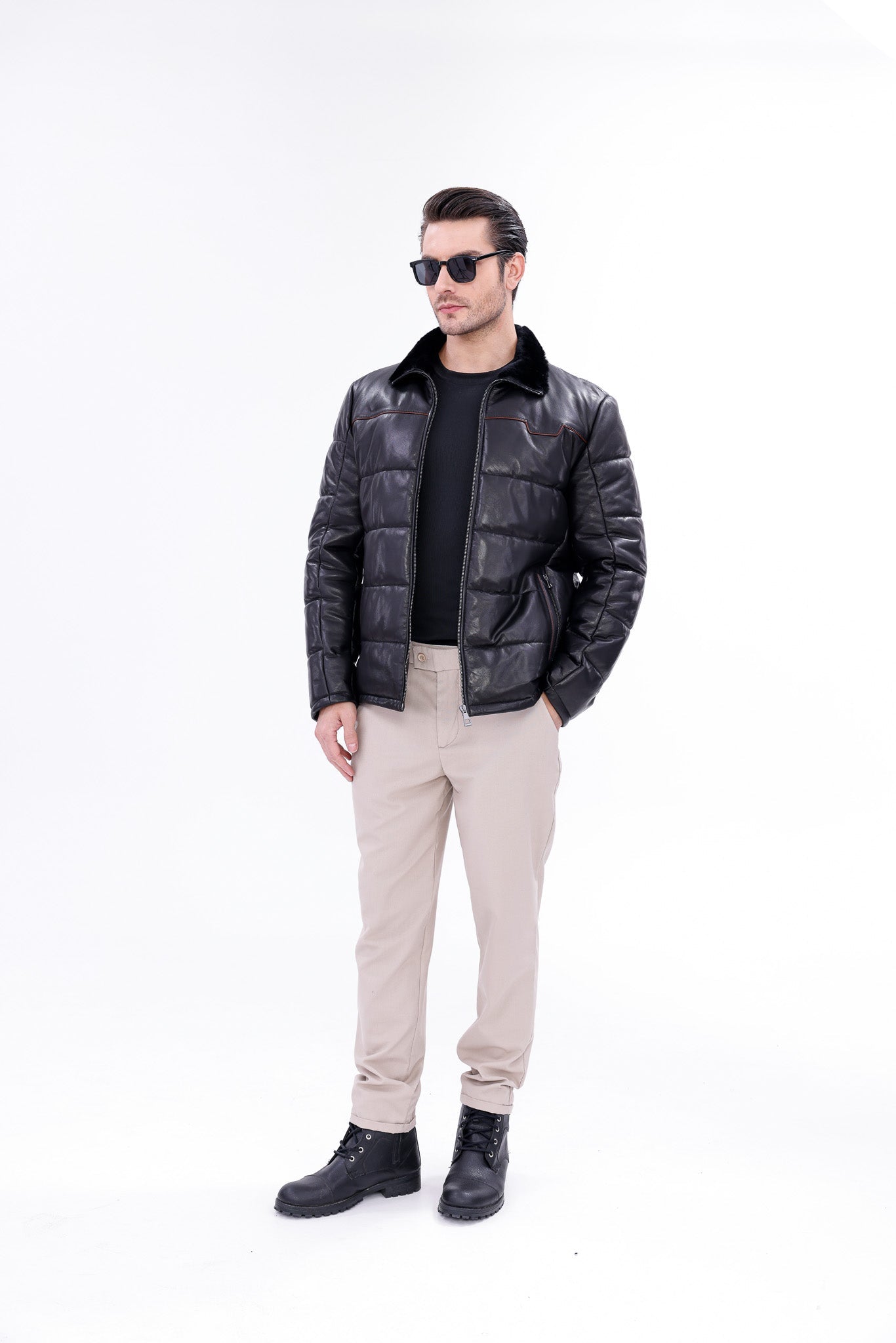 The Valtina Black Shearling Jacket - Vinci Leather