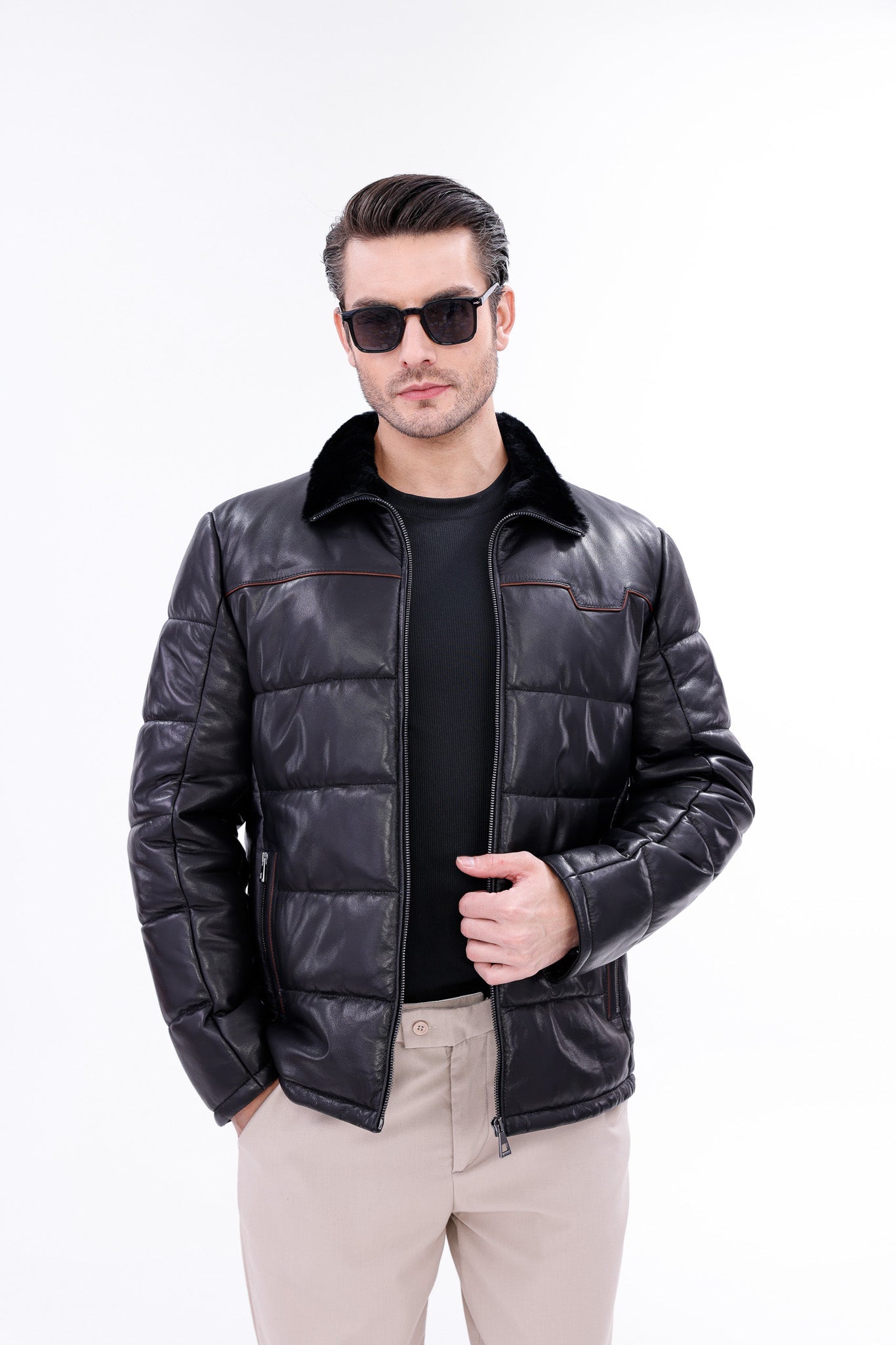 The Valtina Black Shearling Jacket - Vinci Leather