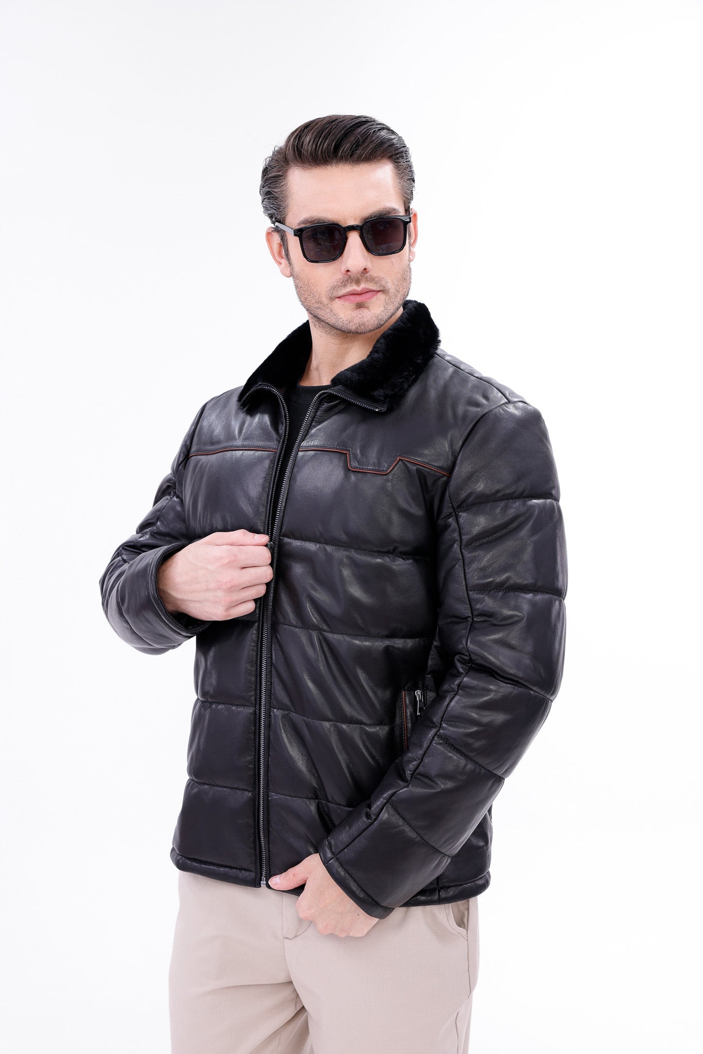 The Valtina Black Shearling Jacket - Vinci Leather