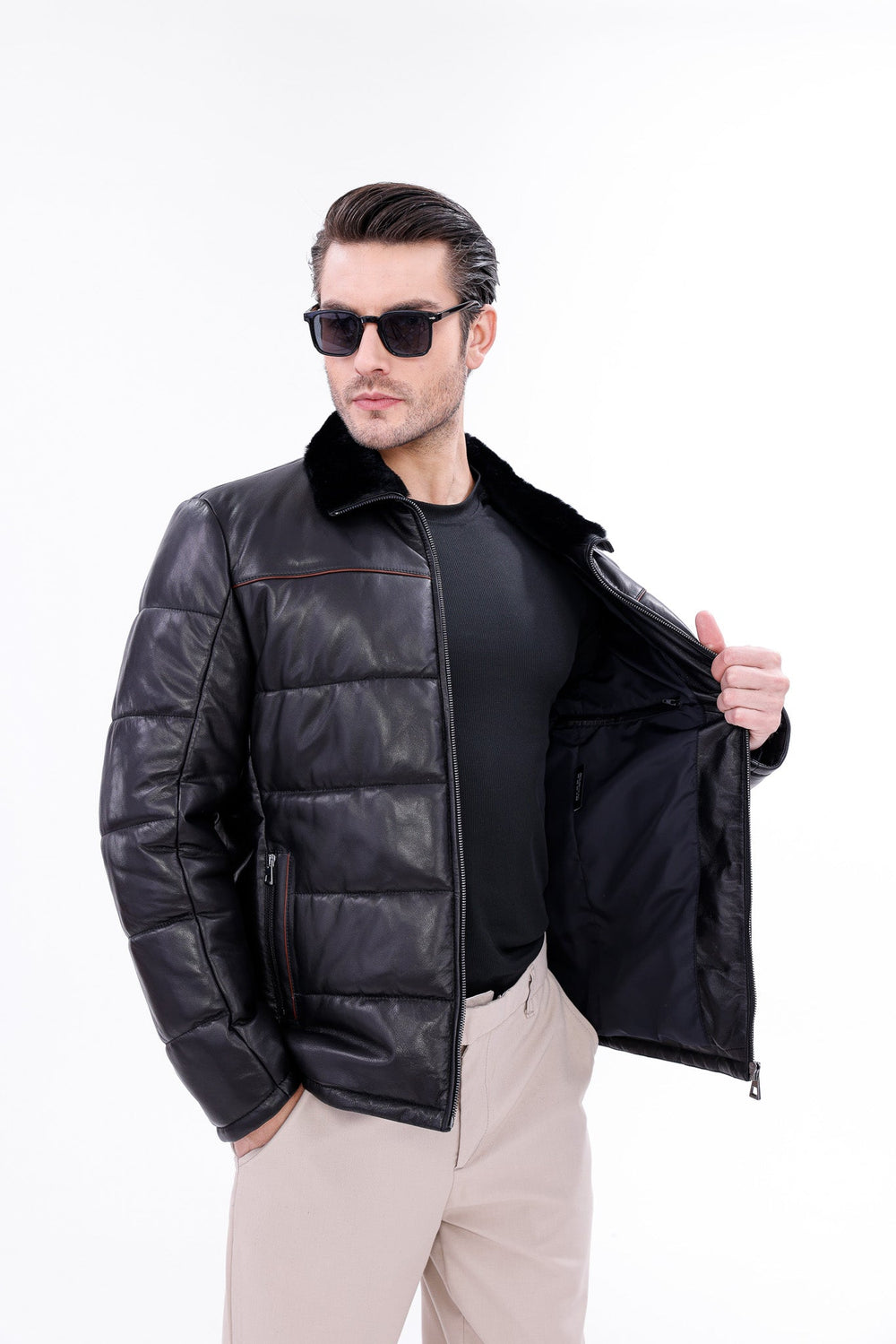 The Valtina Black Shearling Jacket - Vinci Leather
