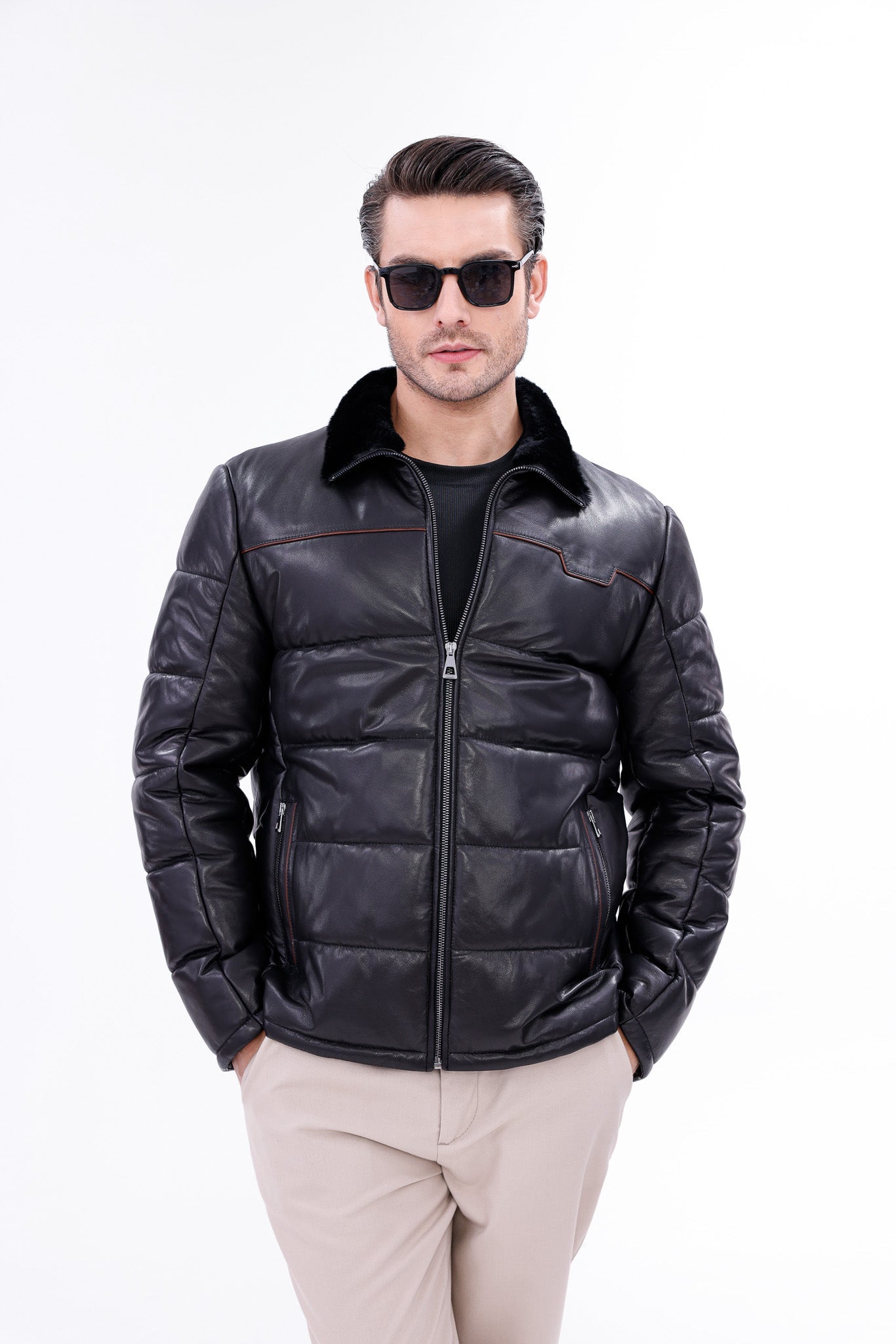 The Valtina Black Shearling Jacket - Vinci Leather