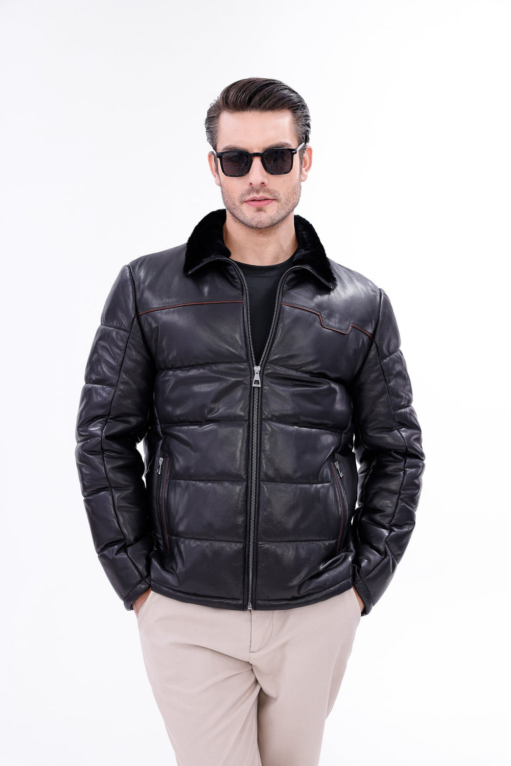 The Valtina Black Shearling Jacket - Vinci Leather