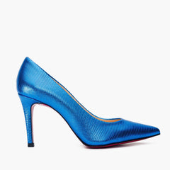 The Maple Sax Blue Leather Pump Fuchsia Sole Shoe - Vinci Leather