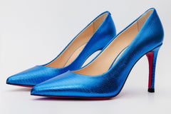 The Maple Sax Blue Leather Pump Fuchsia Sole Shoe - Vinci Leather
