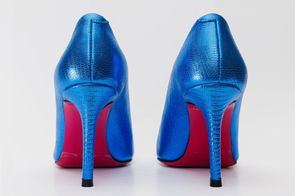 The Maple Sax Blue Leather Pump Fuchsia Sole Shoe - Vinci Leather