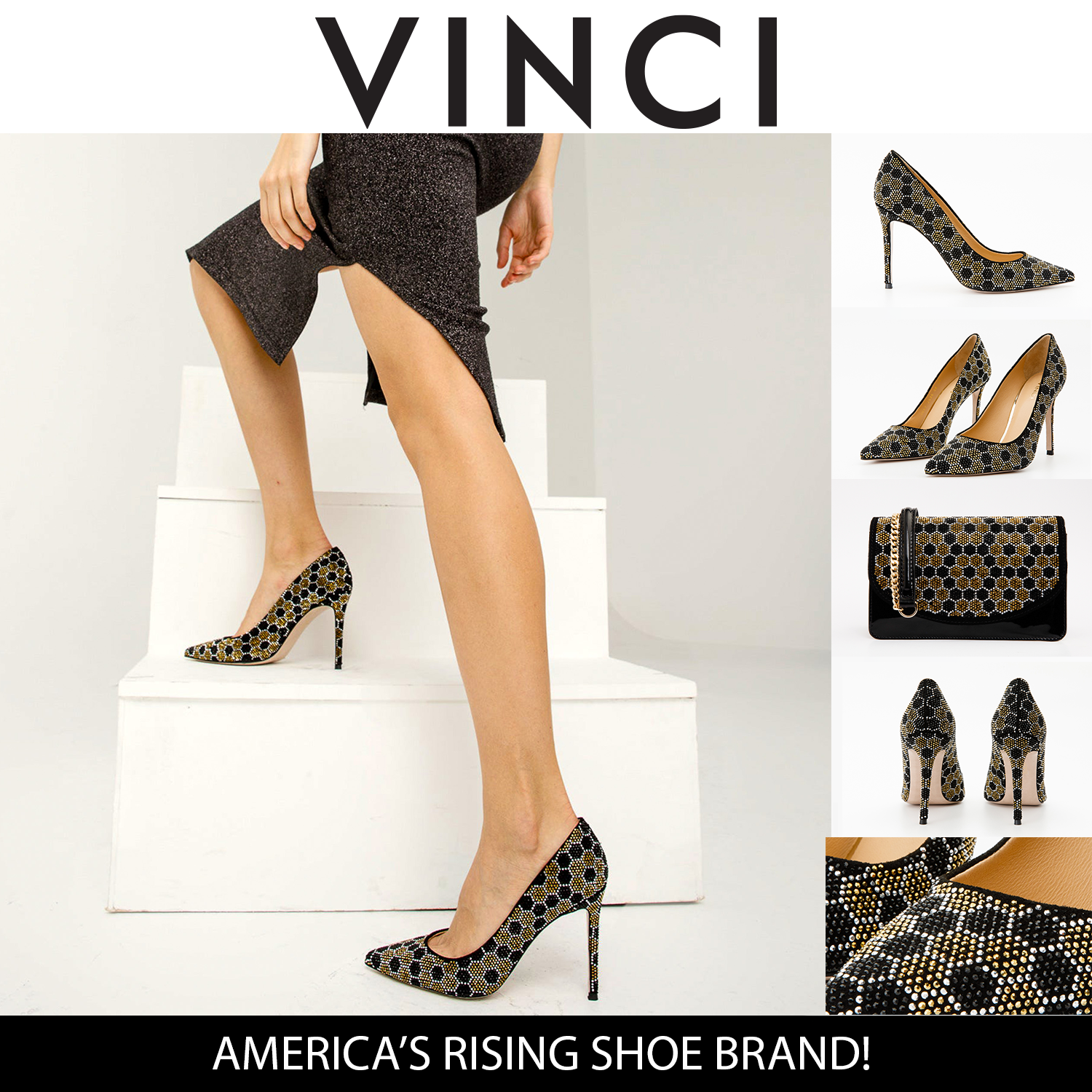 The Bolu Black Gold Glitter Leather Pump Shoe - Vinci Leather