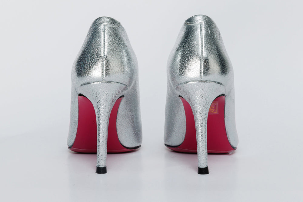 The Ege Silver Leather Pump Fuchsia Sole Shoe - Vinci Leather