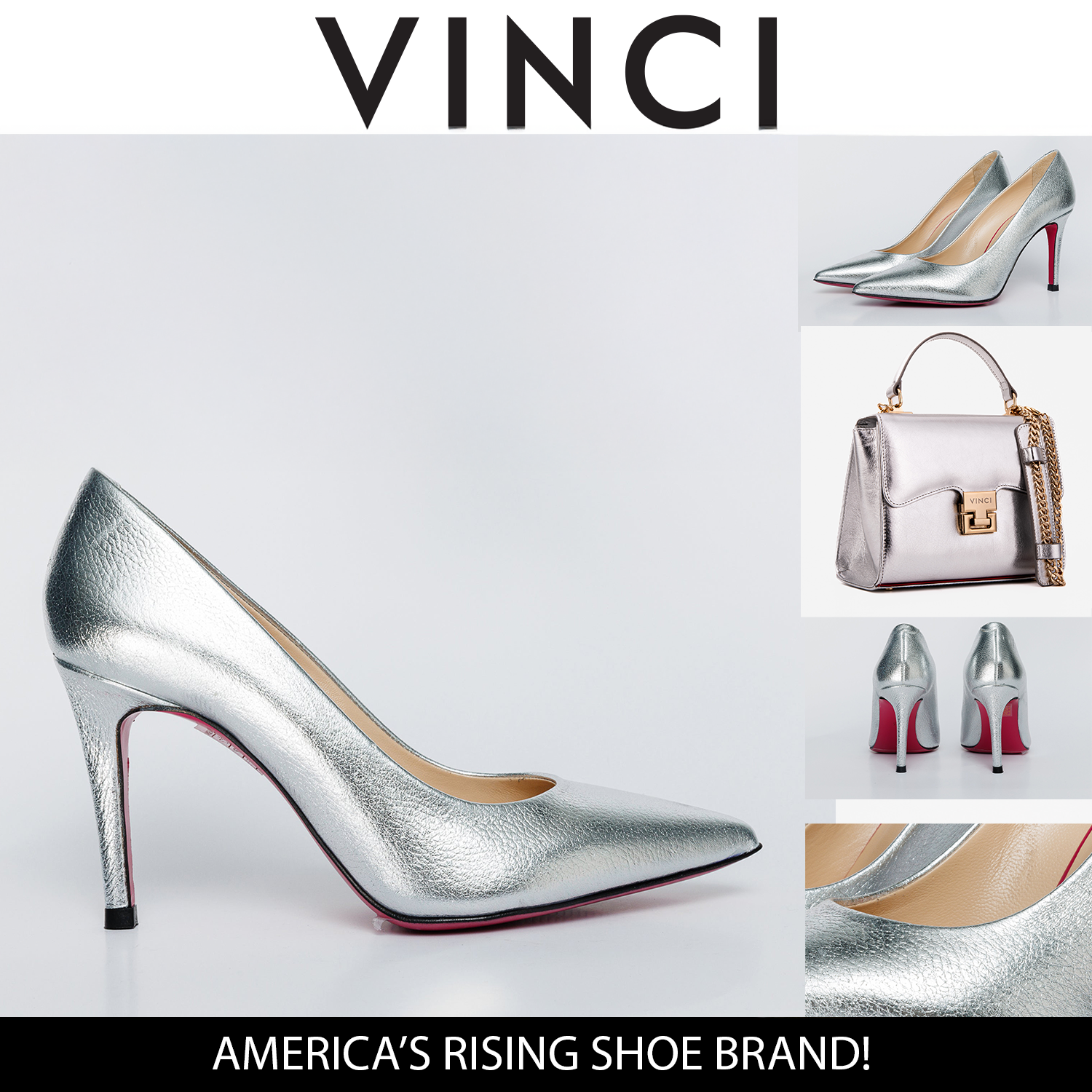 The Ege Silver Leather Pump Fuchsia Sole Shoe - Vinci Leather