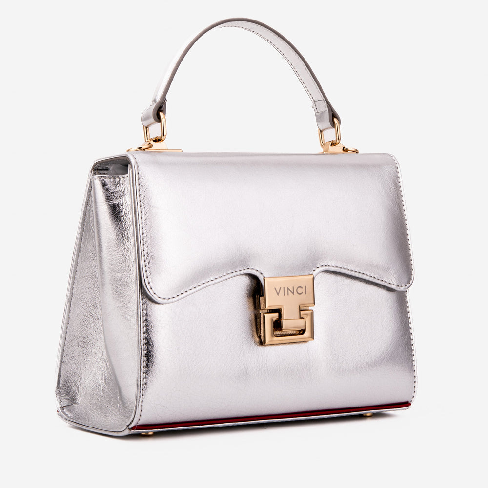 The Ege Silver Leather Handbag - Vinci Leather