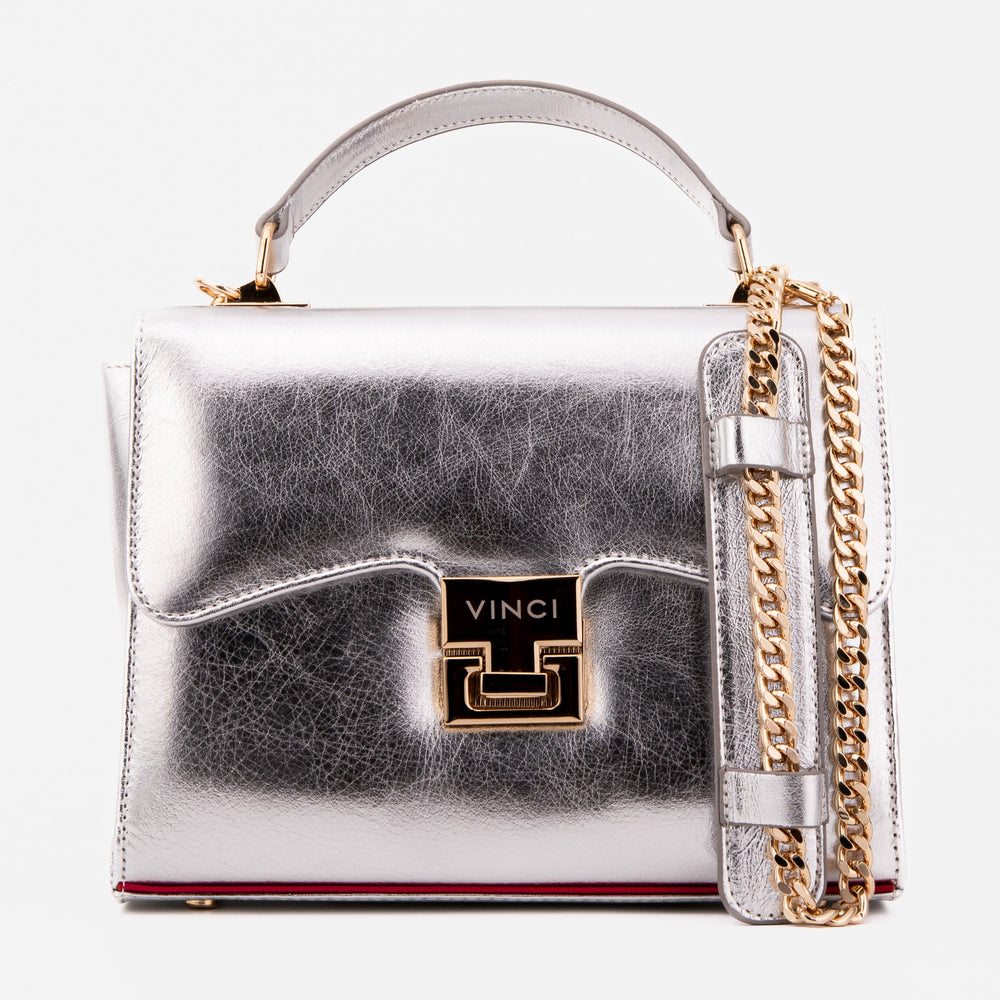 The Ege Silver Leather Handbag - Vinci Leather