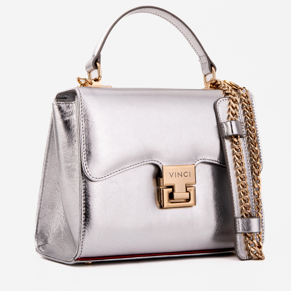 The Ege Silver Leather Handbag - Vinci Leather