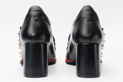 The Infanta Black Spike Leather Block Heel Pump Shoe - Vinci Leather