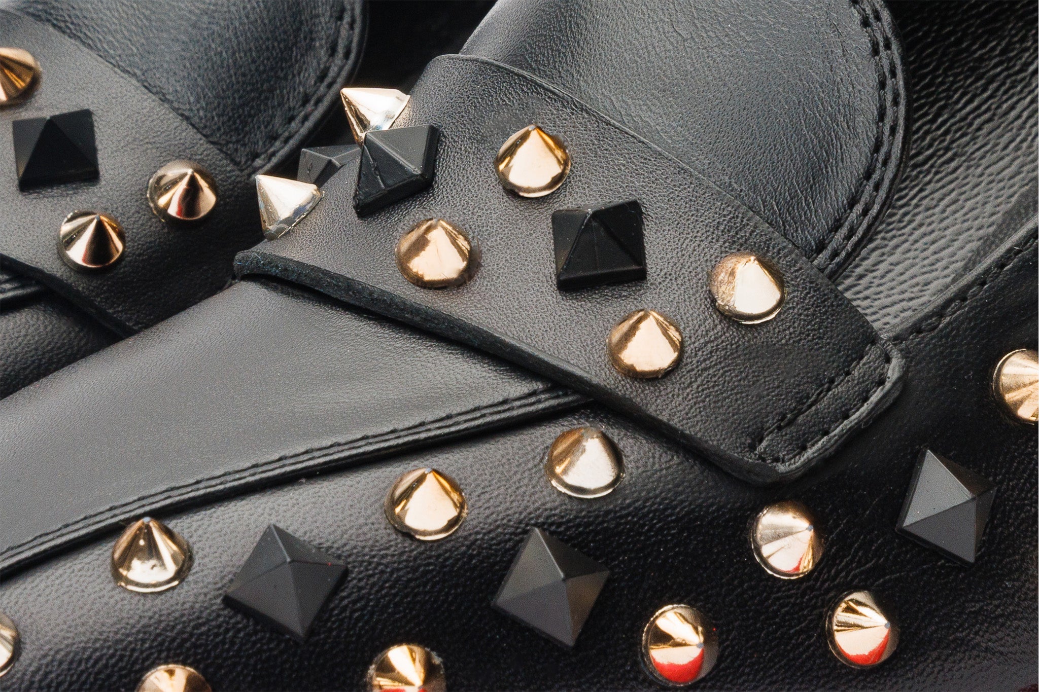 The Infanta Black Spike Leather Block Heel Pump Shoe - Vinci Leather