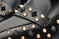 The Infanta Black Spike Leather Block Heel Pump Shoe - Vinci Leather