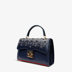 The Infanta Navy Blue Spike Leather Handbag - Vinci Leather
