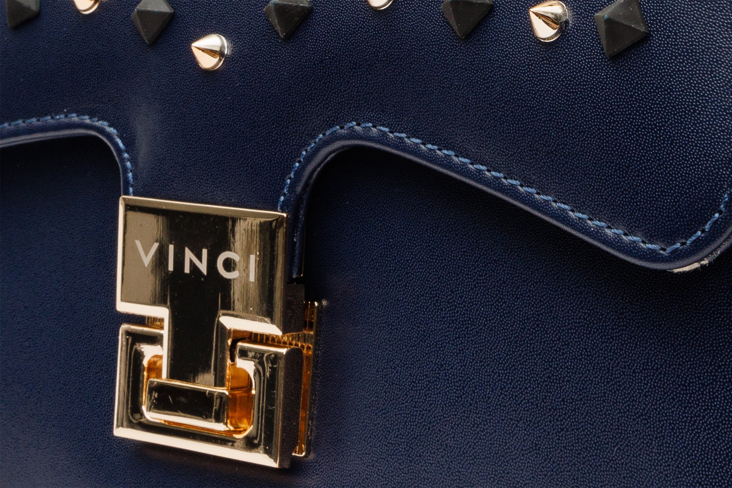 The Infanta Navy Blue Spike Leather Handbag - Vinci Leather